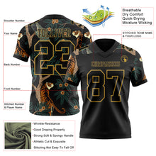 Load image into Gallery viewer, Custom Black Old Gold 3D Pattern Tiger And Peacock Authentic Football Jersey