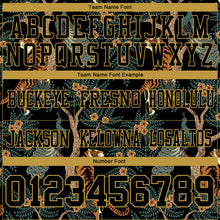 Load image into Gallery viewer, Custom Black Old Gold 3D Pattern Tiger And Peacock Authentic Football Jersey