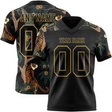 Load image into Gallery viewer, Custom Black Old Gold 3D Pattern Tiger And Peacock Authentic Football Jersey