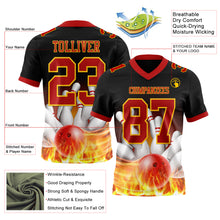 Загрузить изображение в средство просмотра галереи, Custom Black Red-Yellow 3D Pattern Flame Bowling Authentic Football Jersey