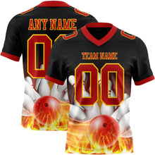 Загрузить изображение в средство просмотра галереи, Custom Black Red-Yellow 3D Pattern Flame Bowling Authentic Football Jersey