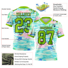 Load image into Gallery viewer, Custom Lakes Blue Neon Green-Navy 3D Pattern Beach Hawaii Palm Trees And Flamingo Authentic Football Jersey