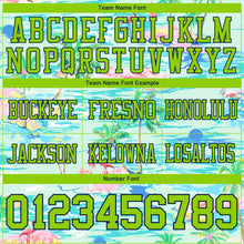 Load image into Gallery viewer, Custom Lakes Blue Neon Green-Navy 3D Pattern Beach Hawaii Palm Trees And Flamingo Authentic Football Jersey