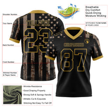 Load image into Gallery viewer, Custom Black Old Gold 3D Pattern American Flag Authentic Football Jersey