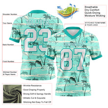 Load image into Gallery viewer, Custom Aqua White 3D Pattern Hawaii Palm Trees Authentic Football Jersey