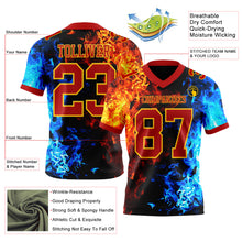 Load image into Gallery viewer, Custom Red Gold 3D Pattern Flame Authentic Football Jersey