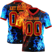 Load image into Gallery viewer, Custom Red Gold 3D Pattern Flame Authentic Football Jersey