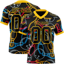 Load image into Gallery viewer, Custom Black Yellow 3D Pattern Bowling Authentic Football Jersey