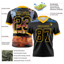Load image into Gallery viewer, Custom Black Yellow 3D Pattern Tropical Hawaii Palm Trees Authentic Football Jersey