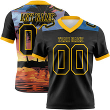 Load image into Gallery viewer, Custom Black Yellow 3D Pattern Tropical Hawaii Palm Trees Authentic Football Jersey