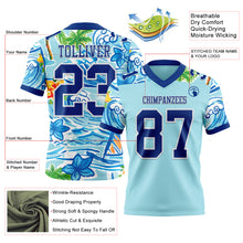 Load image into Gallery viewer, Custom Ice Blue Royal-White 3D Pattern Beach Hawaii Palm Trees And Flowers Authentic Football Jersey
