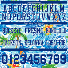 Load image into Gallery viewer, Custom Ice Blue Royal-White 3D Pattern Beach Hawaii Palm Trees And Flowers Authentic Football Jersey