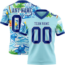 Load image into Gallery viewer, Custom Ice Blue Royal-White 3D Pattern Beach Hawaii Palm Trees And Flowers Authentic Football Jersey