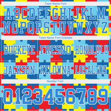 Load image into Gallery viewer, Custom Powder Blue White 3D Pattern Autism Awareness Puzzle Pieces Authentic Football Jersey