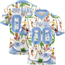 Load image into Gallery viewer, Custom White Light Blue 3D Pattern Beach Hawaii Palm Trees Authentic Football Jersey