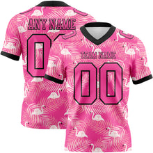 Load image into Gallery viewer, Custom Pink Black 3D Pattern Flamingo Authentic Football Jersey