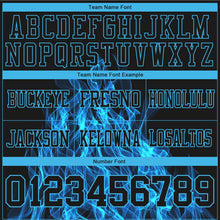 Load image into Gallery viewer, Custom Black Sky Blue 3D Pattern Flame Authentic Football Jersey