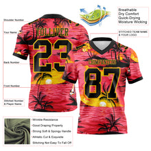 Load image into Gallery viewer, Custom Red Black-Yellow 3D Pattern Sun Beach Hawaii Palm Trees Authentic Football Jersey