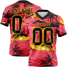 Load image into Gallery viewer, Custom Red Black-Yellow 3D Pattern Sun Beach Hawaii Palm Trees Authentic Football Jersey