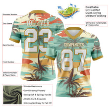 Load image into Gallery viewer, Custom Aqua White-Old Gold 3D Pattern Tropical Hawaii Palm Trees Authentic Football Jersey