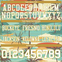 Load image into Gallery viewer, Custom Aqua White-Old Gold 3D Pattern Tropical Hawaii Palm Trees Authentic Football Jersey