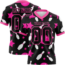 Load image into Gallery viewer, Custom Black Pink 3D Pattern Bowling Authentic Football Jersey