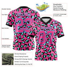 Load image into Gallery viewer, Custom Pink Sky Blue-Black 3D Pattern Leopard Print Authentic Football Jersey