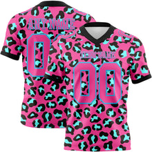 Load image into Gallery viewer, Custom Pink Sky Blue-Black 3D Pattern Leopard Print Authentic Football Jersey