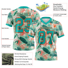 Load image into Gallery viewer, Custom Teal Orange 3D Pattern Hawaii Palm Leaves And Flowers Authentic Football Jersey
