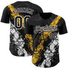 Загрузить изображение в средство просмотра галереи, Custom Black Yellow-White 3D Pattern Design Splash Authentic Baseball Jersey