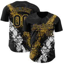 Загрузить изображение в средство просмотра галереи, Custom Black Old Gold-White 3D Pattern Design Splash Authentic Baseball Jersey