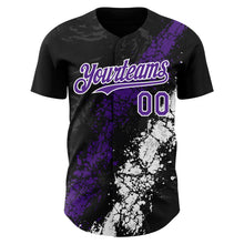 Charger l'image dans la galerie, Custom Black Purple-White 3D Pattern Design Splash Authentic Baseball Jersey