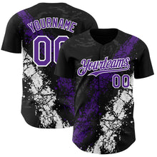 Charger l'image dans la galerie, Custom Black Purple-White 3D Pattern Design Splash Authentic Baseball Jersey