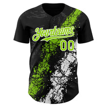 Load image into Gallery viewer, Custom Black Neon Green-White 3D Pattern Design Splash Authentic Baseball Jersey