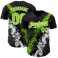 Load image into Gallery viewer, Custom Black Neon Green-White 3D Pattern Design Splash Authentic Baseball Jersey