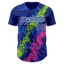 Load image into Gallery viewer, Custom Royal Neon Green Pink-White 3D Pattern Design Splash Authentic Baseball Jersey