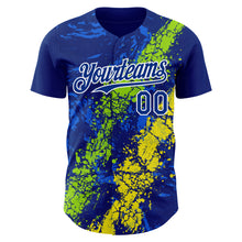 Charger l'image dans la galerie, Custom Royal Neon Green Light Yellow-White 3D Pattern Design Splash Authentic Baseball Jersey