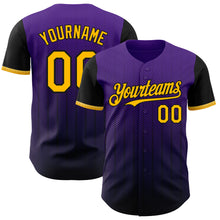 Charger l'image dans la galerie, Custom Purple Gold-Black 3D Pattern Design Gradient Geometric Shape Authentic Baseball Jersey