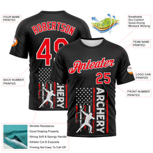 Charger l'image dans la galerie, Custom Black Fire Red-White 3D Pattern Design Arrow Archery Bow Target American Flag Performance T-Shirt