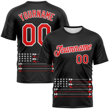 Charger l'image dans la galerie, Custom Black Fire Red-White 3D Pattern Design Arrow Archery Bow Target American Flag Performance T-Shirt