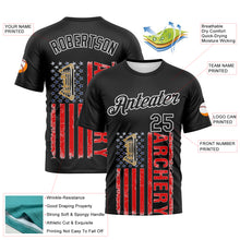 Charger l'image dans la galerie, Custom Black Fire Red-White 3D Pattern Design Arrow Archery Bow Target American Flag Performance T-Shirt