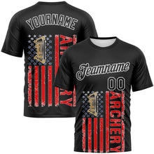 Charger l'image dans la galerie, Custom Black Fire Red-White 3D Pattern Design Arrow Archery Bow Target American Flag Performance T-Shirt