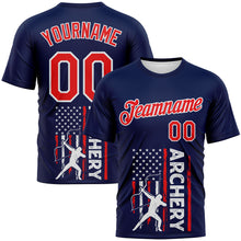 Charger l'image dans la galerie, Custom Navy Fire Red-White 3D Pattern Design Arrow Archery Bow Target American Flag Performance T-Shirt