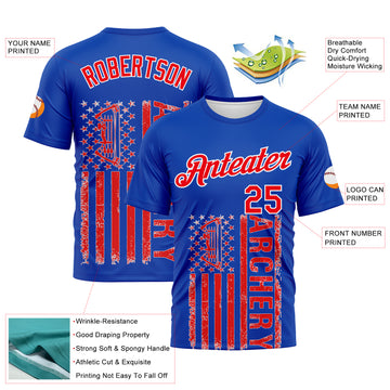 Custom Thunder Blue Fire Red-White 3D Pattern Design Arrow Archery Bow Target American Flag Performance T-Shirt