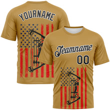 Charger l'image dans la galerie, Custom Old Gold Black Fire Red-White 3D Pattern Design Arrow Archery Bow Target American Flag Performance T-Shirt