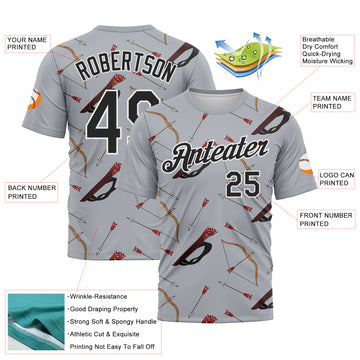 Custom Gray Black-White 3D Pattern Design Arrow Archery Bow Target Performance T-Shirt