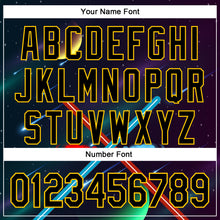 Load image into Gallery viewer, Custom Black Yellow 3D Pattern Design Outer Space Light Swords Authentic Baseball Jersey