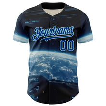 Загрузить изображение в средство просмотра галереи, Custom Black Royal-Ice Blue 3D Pattern Design Outer Space Starships Authentic Baseball Jersey