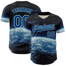Загрузить изображение в средство просмотра галереи, Custom Black Royal-Ice Blue 3D Pattern Design Outer Space Starships Authentic Baseball Jersey