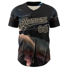 Загрузить изображение в средство просмотра галереи, Custom Black City Cream 3D Pattern Design Outer Space Starships Authentic Baseball Jersey